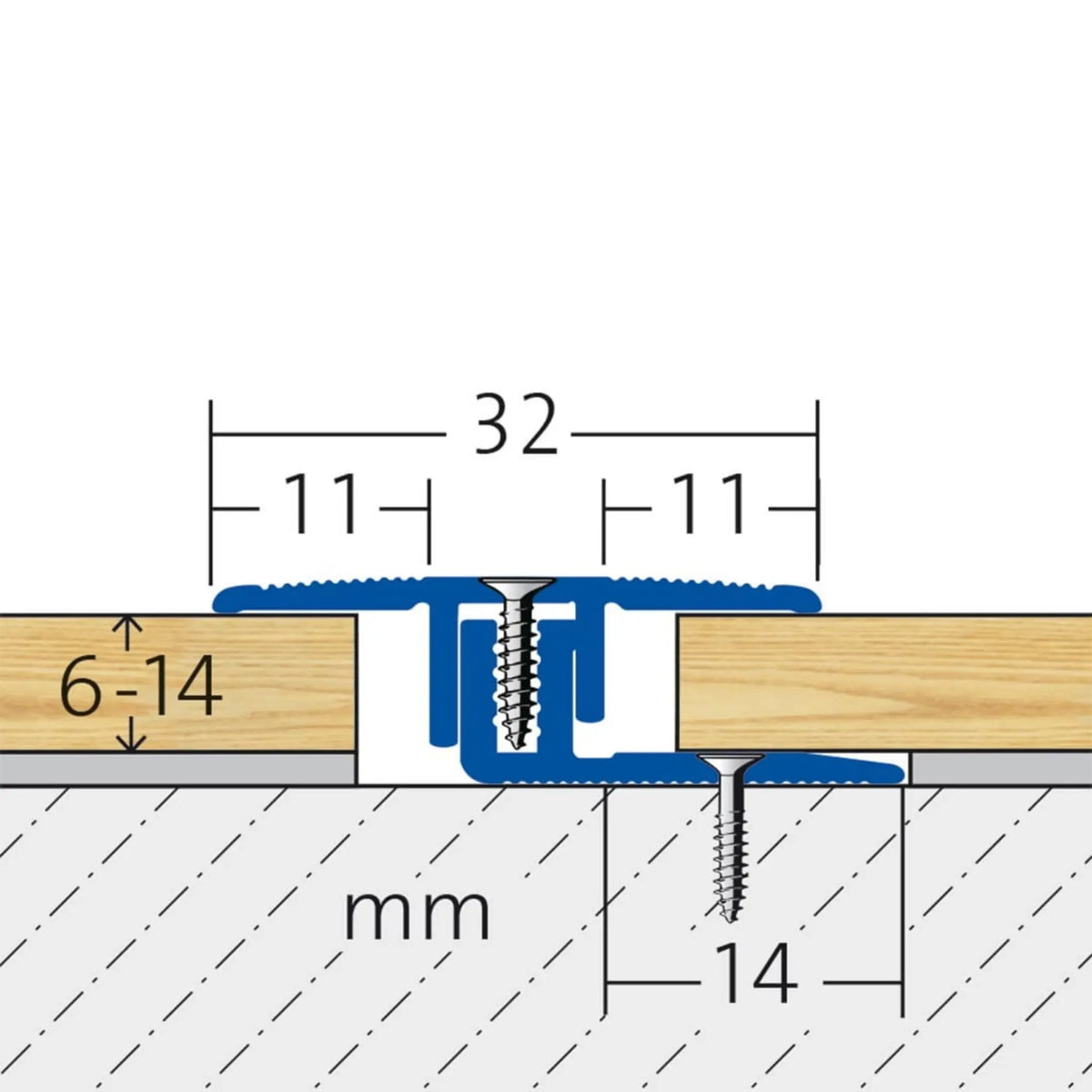 Dimensioned drawing DURAL transition profile DUOFLOOR