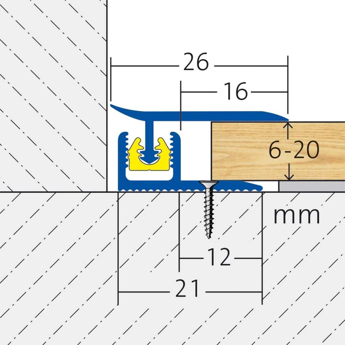 Dimensioned drawing DURAL wall connection profile CLIPPER