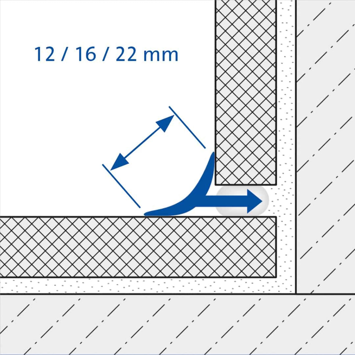Zeichnung Anschlussprofil T-Cove aus Aluminium mit Angabe der Diagonale