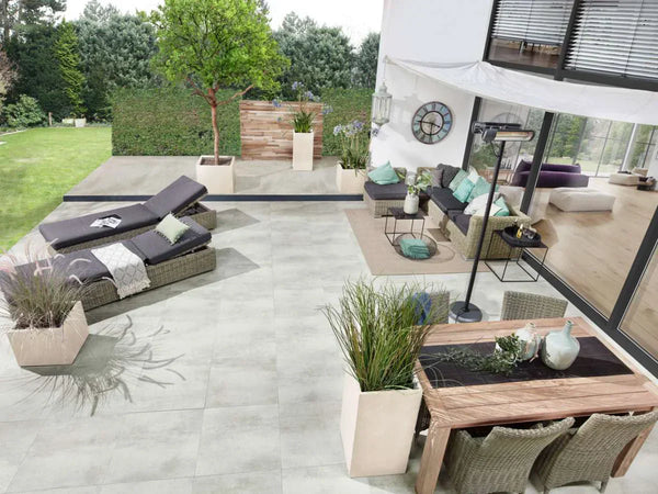 Laying tiles outdoors