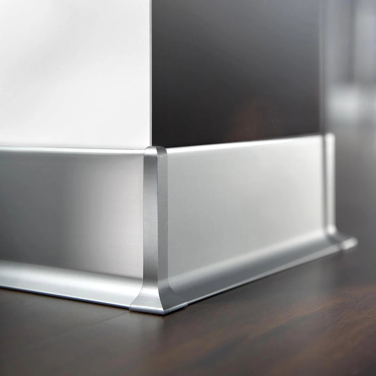 Lifestyle image of the external corner skirting silver (matt)
