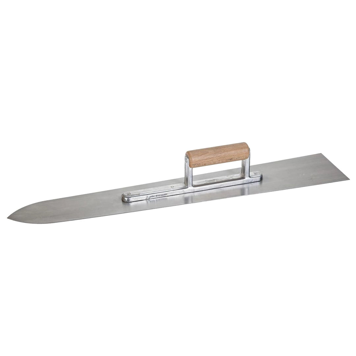 Floor layer's smoothing trowel made of steel, tapering to a point at the front and with wooden handle