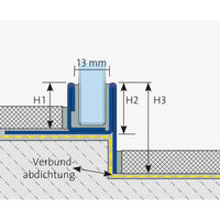 Zeichnung einer bodengleichen Dusche mit eingezeichnetem Gefällekeil zur Glasaufnahme für die linke Seite
#A0002772
#A0002774
#A0002776
#A0002905
