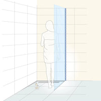 Illustration showing the marked DURAL U-profile for glass holder with a woman in the shower