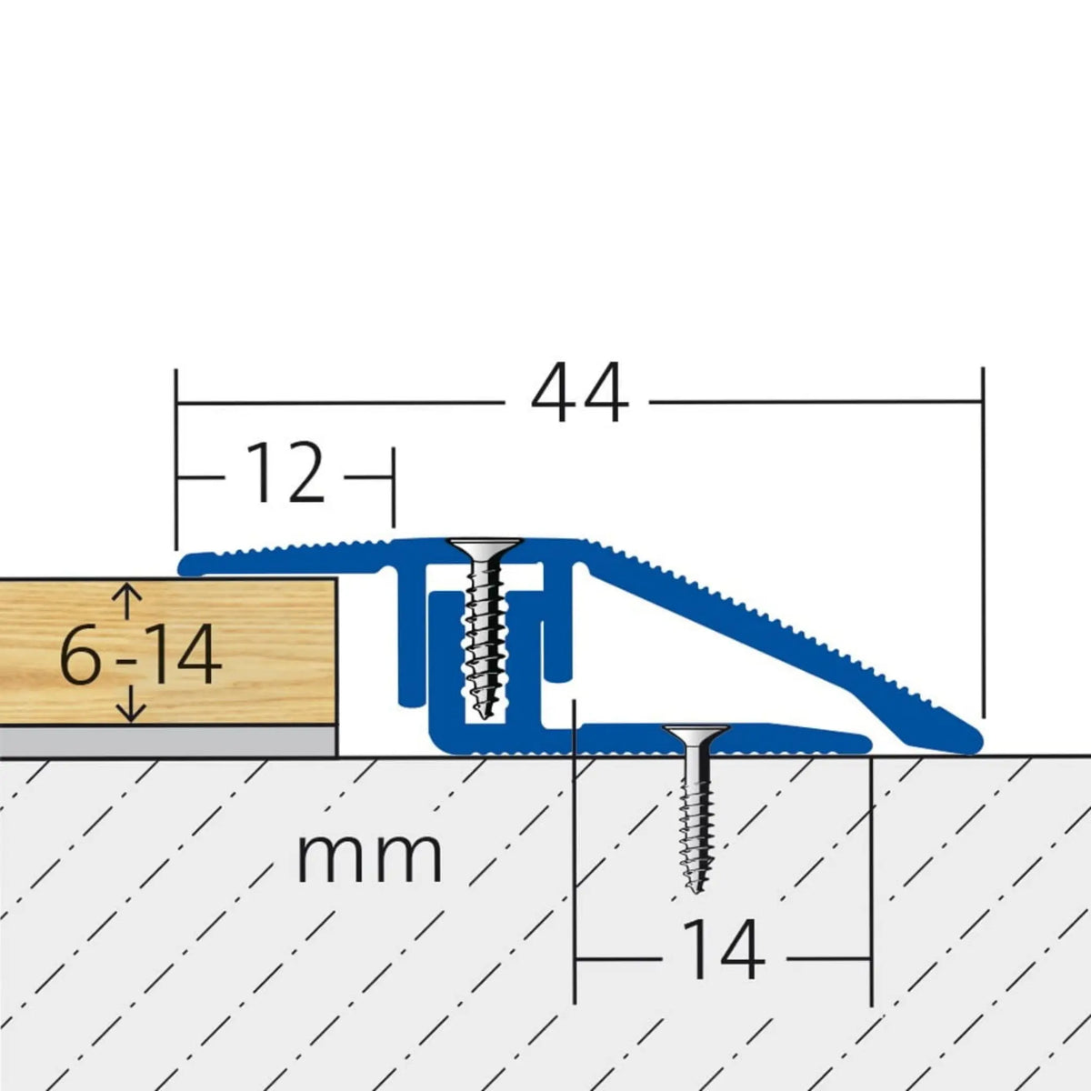 Dimensioned drawing DURAL adaptation profile DUOFLOOR