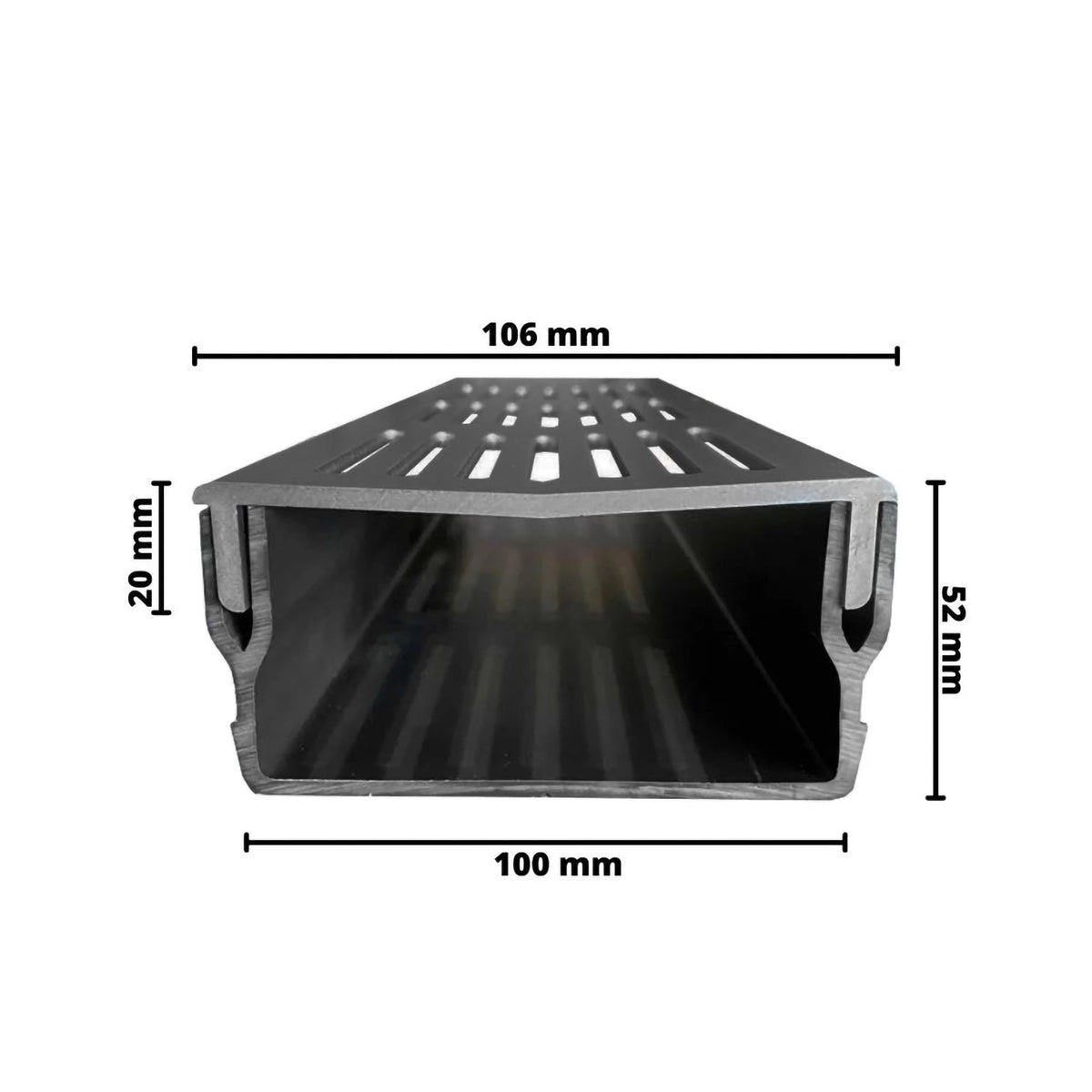 Gemaatvoerde tekening afvoergoot UD Pro 100 zwart met gootlichaam van zwart hard-pvc #A0003386
#A0003388