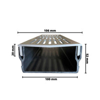 Dimensioned drawing drainage channel UD Pro 100 silver with channel body made of black rigid PVC #A0003383
#A0003387