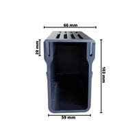Dimensioned drawing drainage channel UD Pro 65 silver with channel body made of black rigid PVC #A0003395
#A0003399