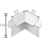 Bemaßte Innenecke Balkonwinkelprofil Tropfkante silber 18mm Blende #A0003309