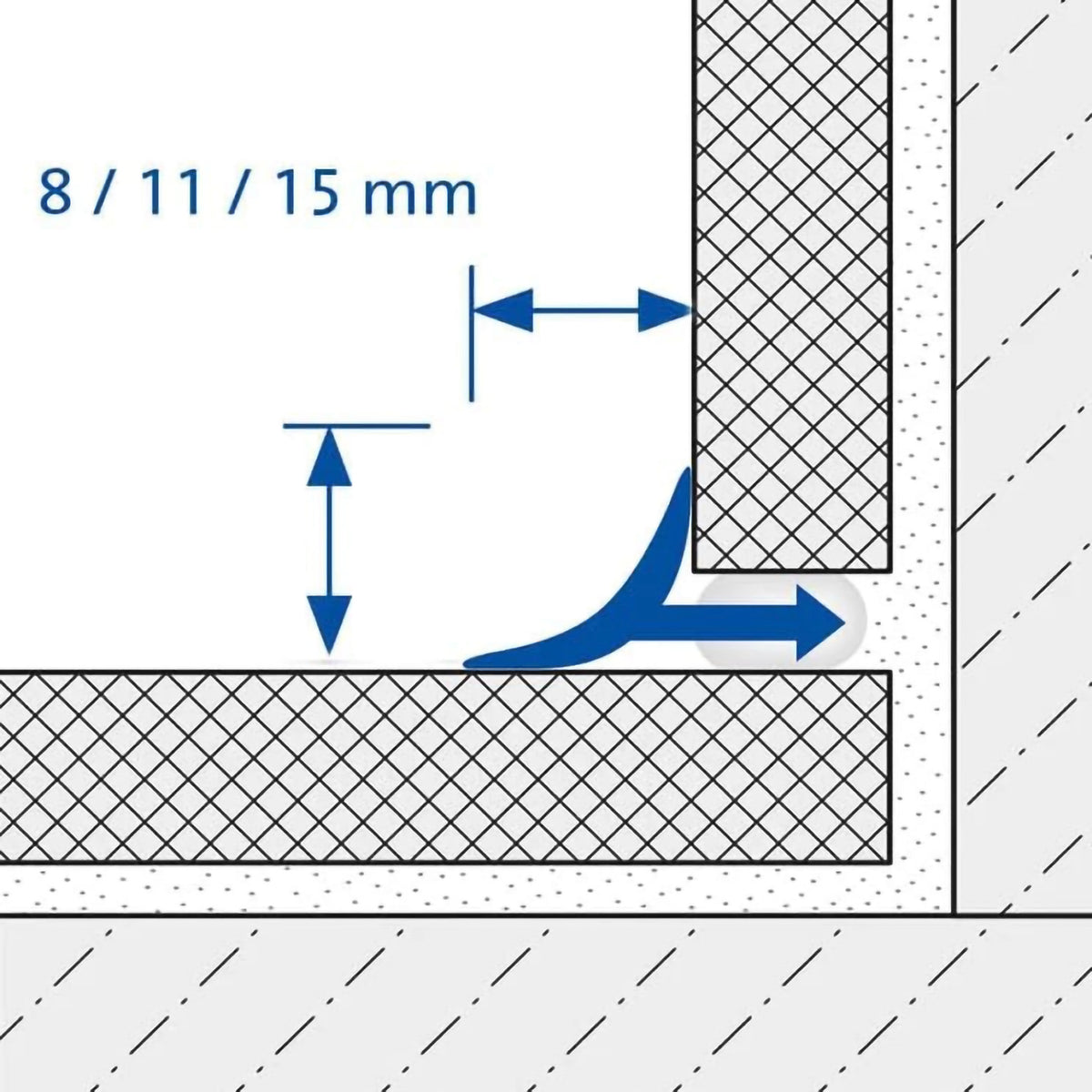 Zeichnung Anschlussprofil T-Cove aus Aluminium mit Angabe der Breite / Höhe