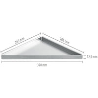 Dimensioned drawing of the retrofittable triangular stainless steel shelf with 370mm visible width #A0001472
